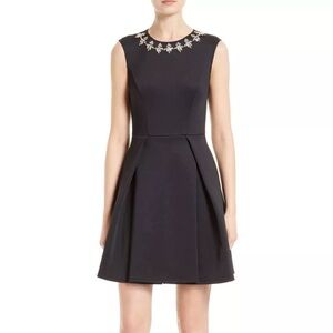 EUC TED BAKER "JOONE" EMBELLISHED FIT & FLARE SKATER BLACK DRESS 2 or XS